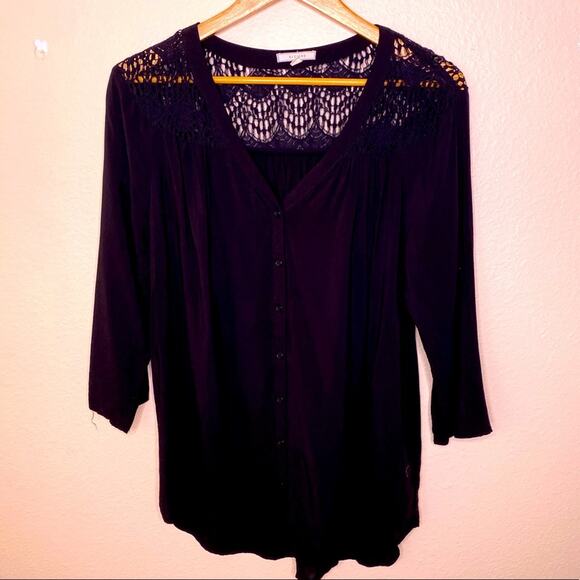 Pleioni Black Button Up Blouse Medium - Picture 1 of 10